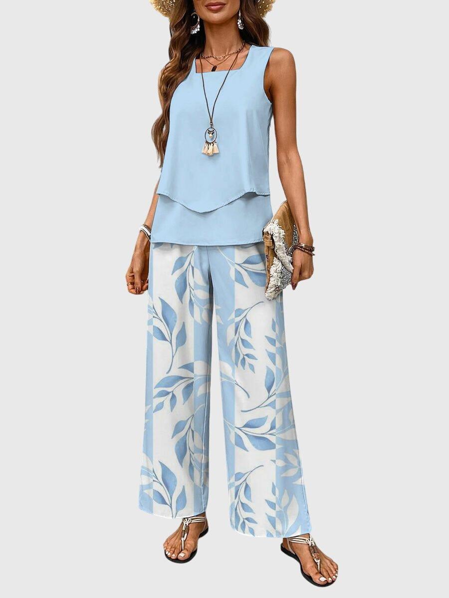 Layla | Linen Two Piece Set Wide Leg Pants Sleeveless Top