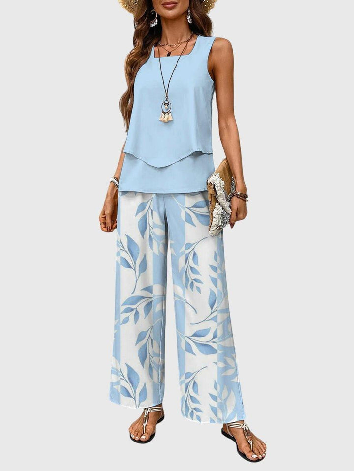 Layla | Linen Two Piece Set Wide Leg Pants Sleeveless Top
