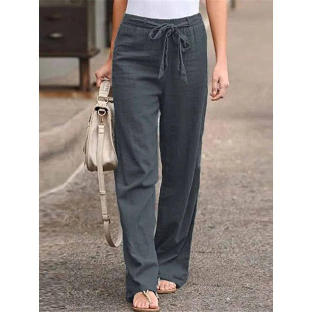 Layla | Linen Wide Leg Palazzo Pants Drawstring Waist Casual