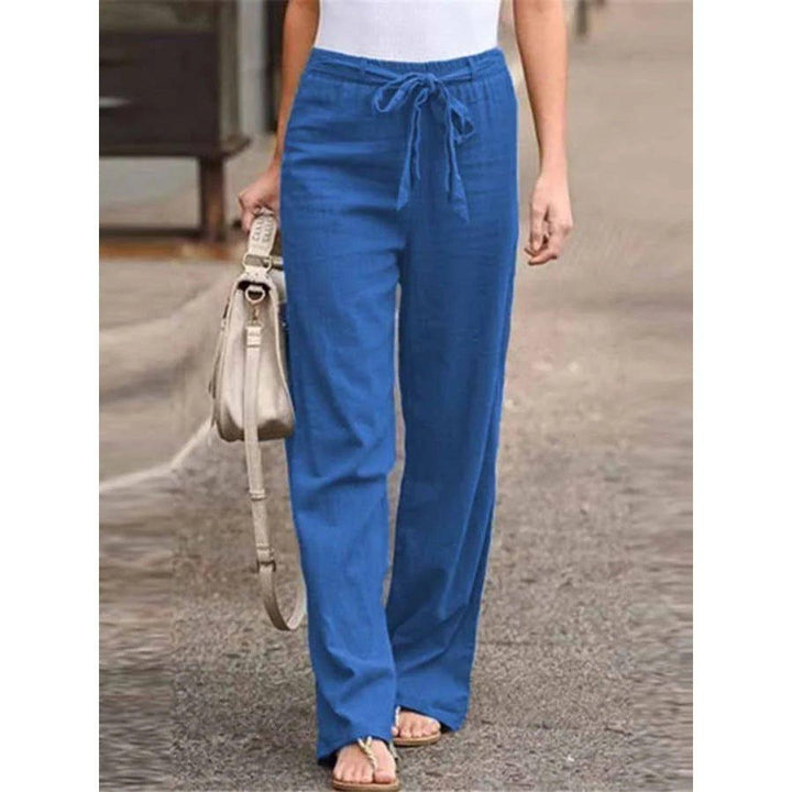 Layla | Linen Wide Leg Palazzo Pants Drawstring Waist Casual