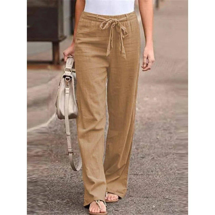 Layla | Linen Wide Leg Palazzo Pants Drawstring Waist Casual