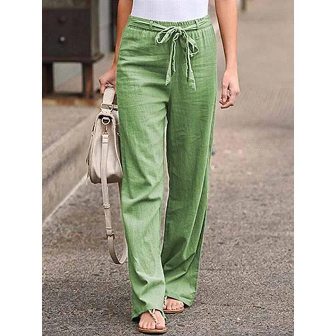 Layla | Linen Wide Leg Palazzo Pants Drawstring Waist Casual