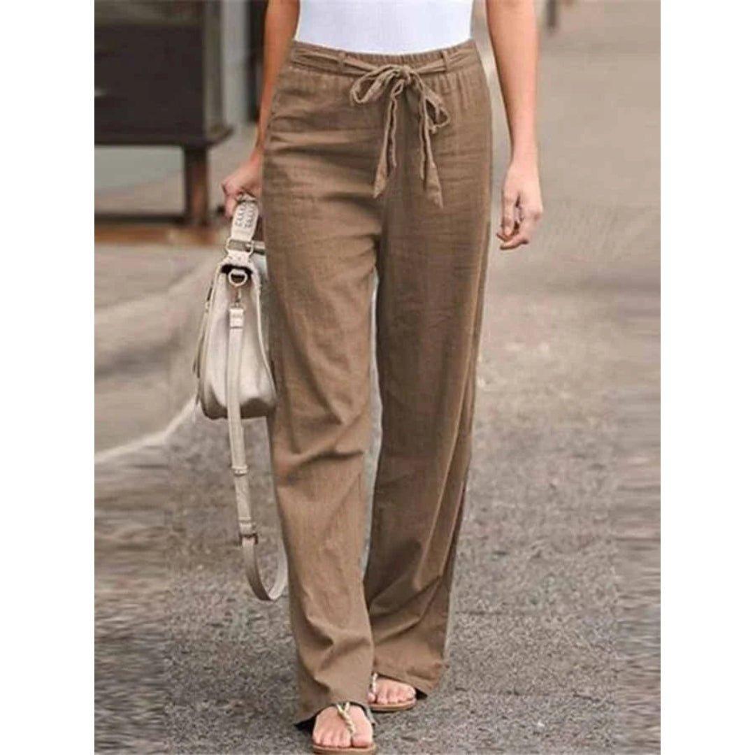 Layla | Linen Wide Leg Palazzo Pants Drawstring Waist Casual