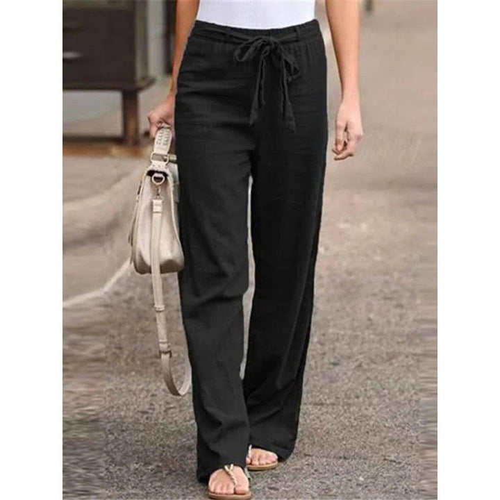 Layla | Linen Wide Leg Palazzo Pants Drawstring Waist Casual