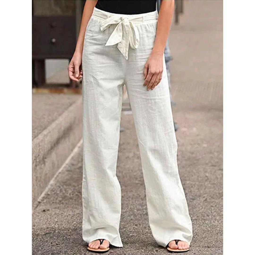 Layla | Linen Wide Leg Palazzo Pants Drawstring Waist Casual