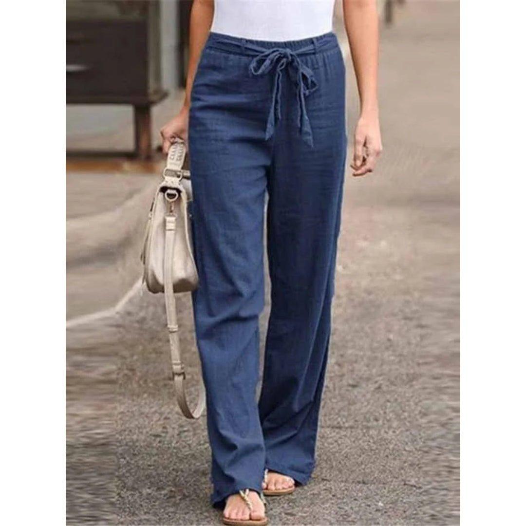 Layla | Linen Wide Leg Palazzo Pants Drawstring Waist Casual