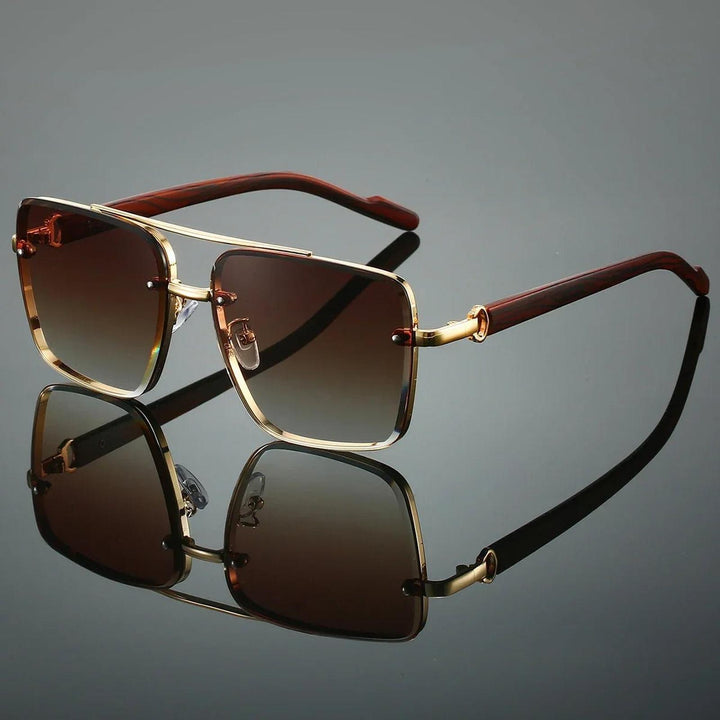 Layla | Sunglasses Aviator Gold Frame Wood Temple UV Protection