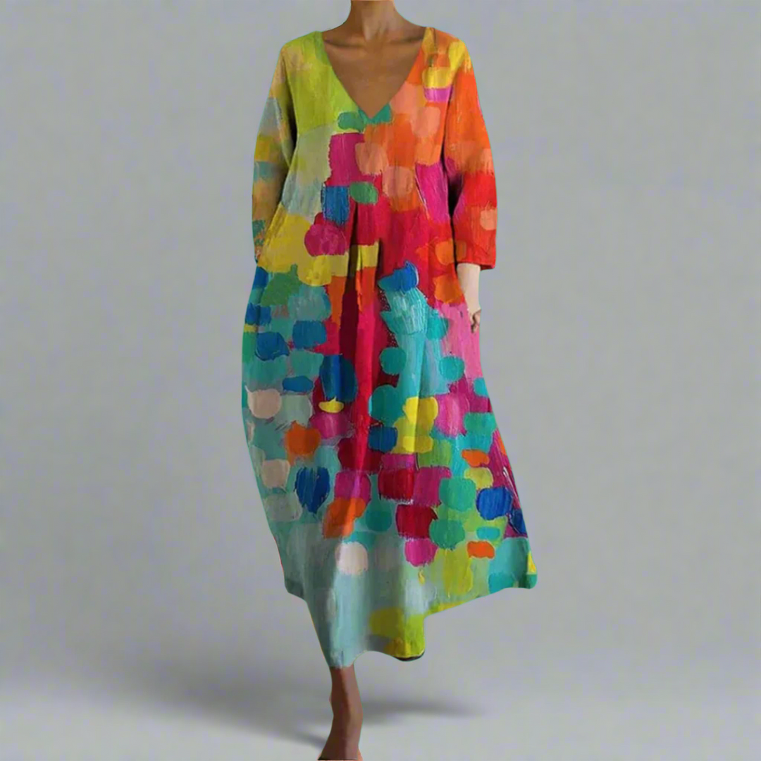Lily | Women's Summer Midi Printed V Neck Dress