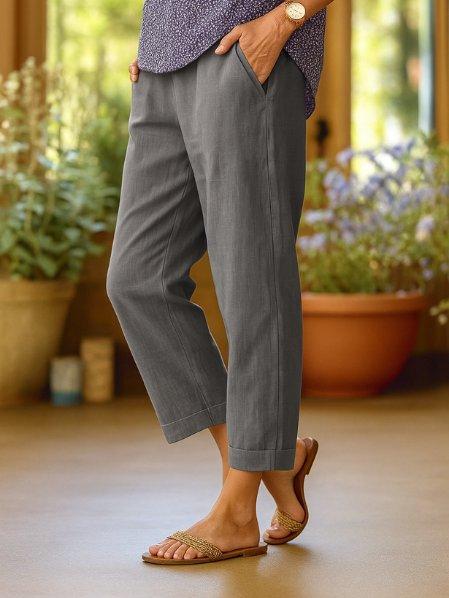 Luna | Women's Linen Cropped Pants Tapered Cuffed Summer