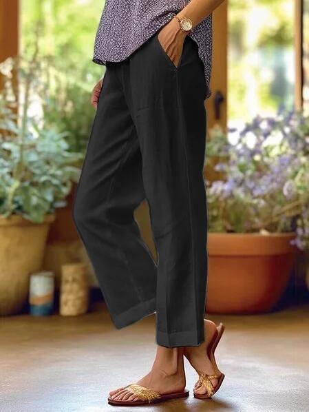 Luna | Women's Linen Cropped Pants Tapered Cuffed Summer