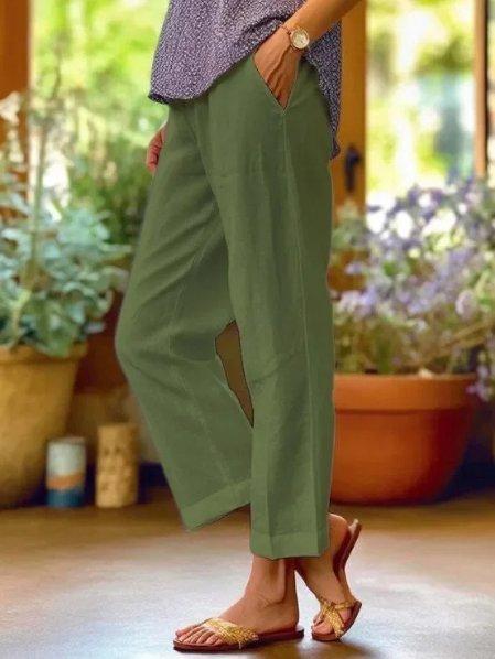 Luna | Women's Linen Cropped Pants Tapered Cuffed Summer