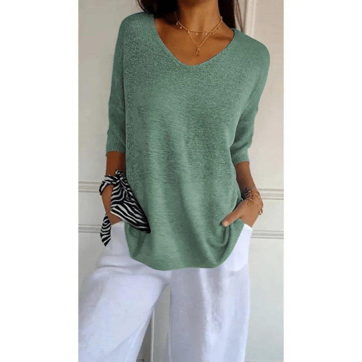 Luna | Women's Linen V-Neck Blouse 3/4 Sleeve Relaxed Fit Top