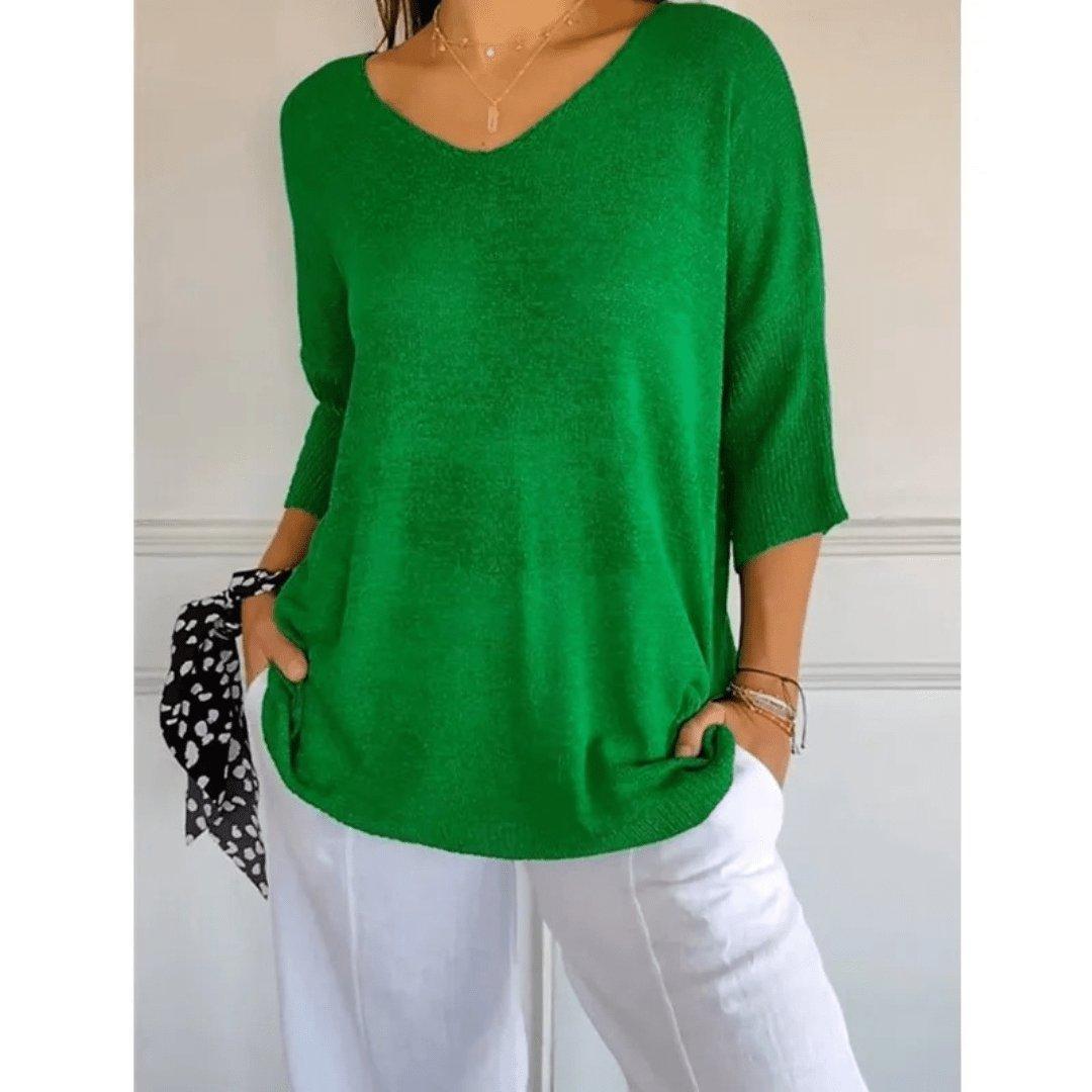 Luna | Women's Linen V-Neck Blouse 3/4 Sleeve Relaxed Fit Top