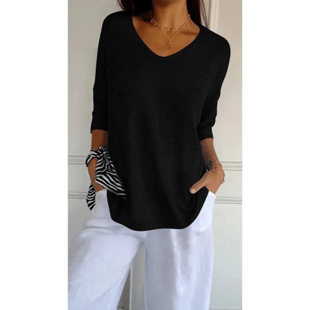 Luna | Women's Linen V-Neck Blouse 3/4 Sleeve Relaxed Fit Top