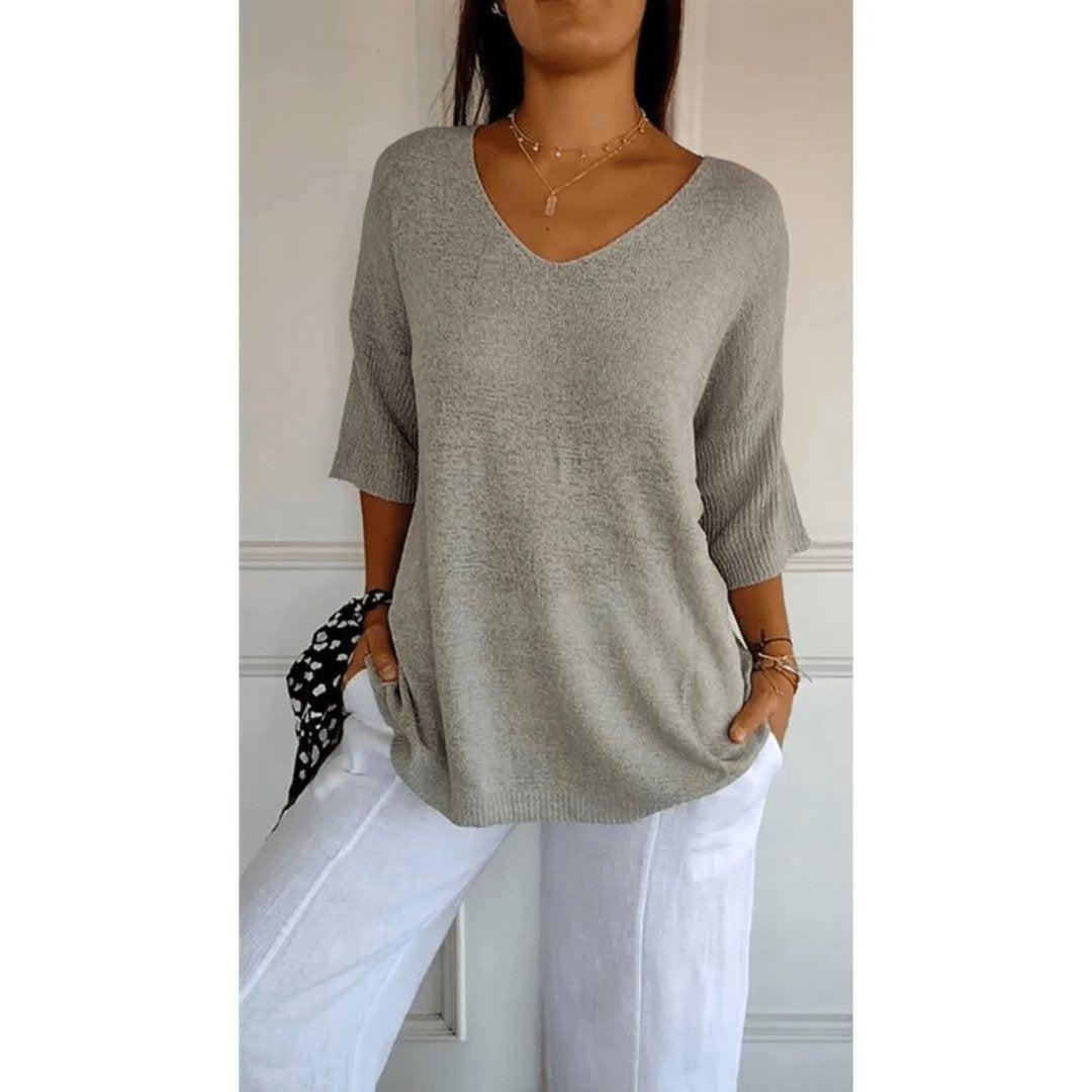 Luna | Women's Linen V-Neck Blouse 3/4 Sleeve Relaxed Fit Top