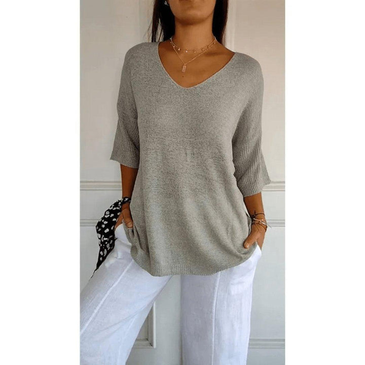 Luna | Women's Linen V-Neck Blouse 3/4 Sleeve Relaxed Fit Top