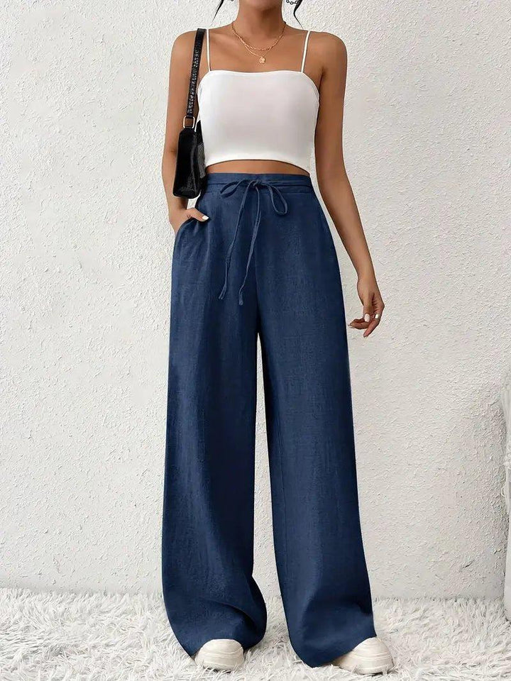 Luna | Women's Linen Wide Leg Pants High Waisted Drawstring