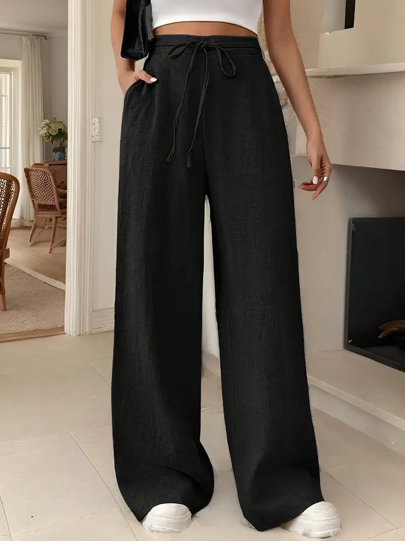 Luna | Women's Linen Wide Leg Pants High Waisted Drawstring