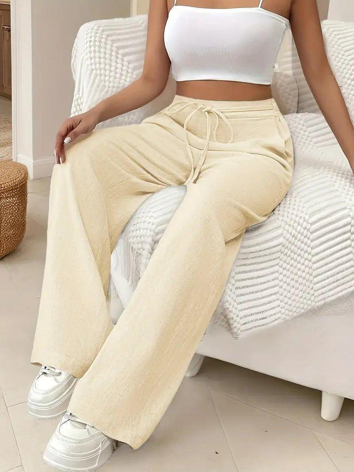 Luna | Women's Linen Wide Leg Pants High Waisted Drawstring
