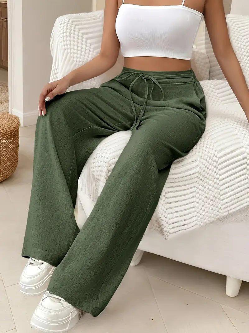 Luna | Women's Linen Wide Leg Pants High Waisted Drawstring