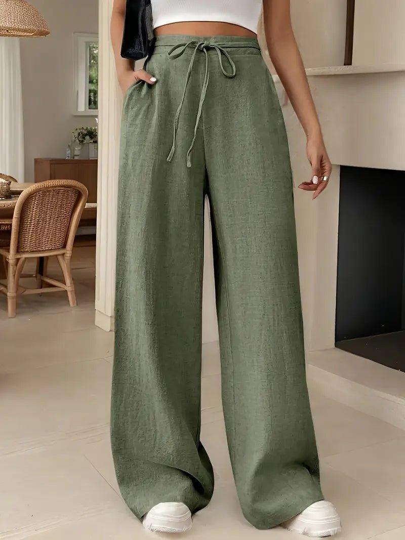 Luna | Women's Linen Wide Leg Pants High Waisted Drawstring