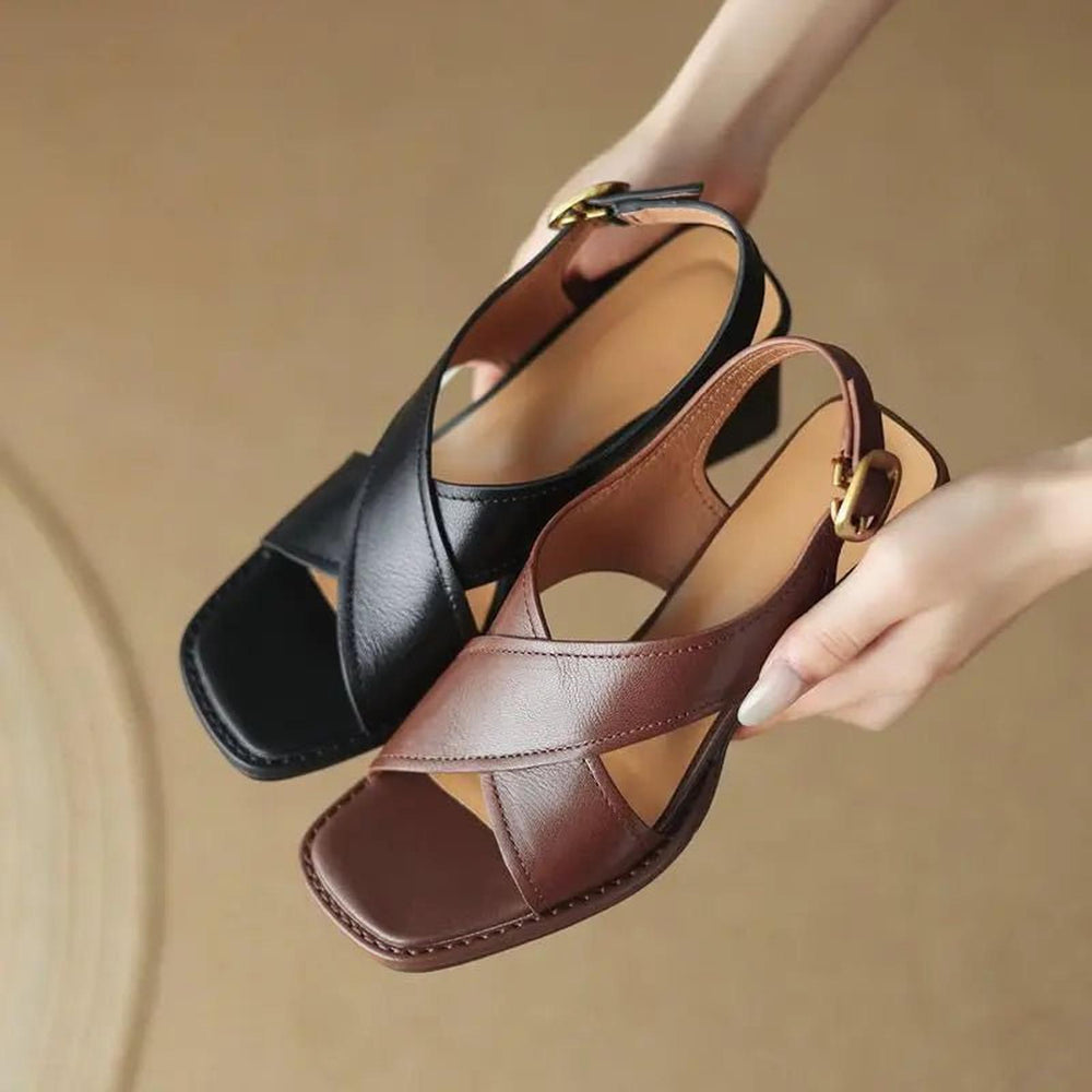 Madison | Fisherman Sandals Leather Crossover Straps Block Heel