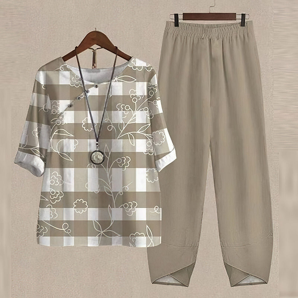 Madison | Linen Two Piece Set Wide Leg Pants Butterfly Print