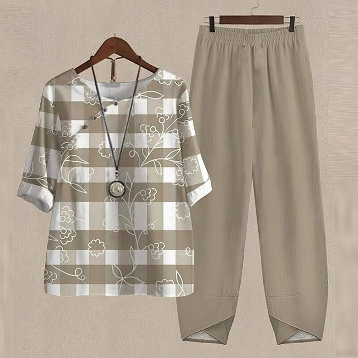 Madison | Linen Two Piece Set Wide Leg Pants Butterfly Print