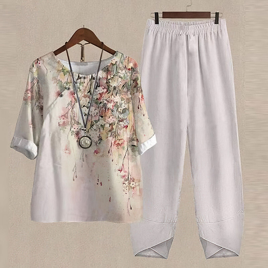 Madison | Linen Two Piece Set Wide Leg Pants Butterfly Print