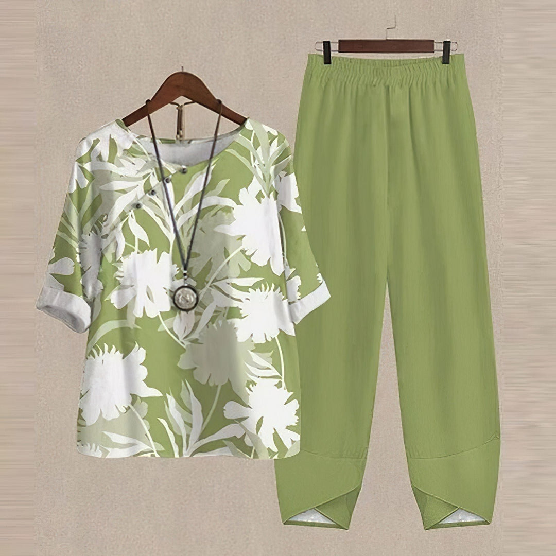 Madison | Linen Two Piece Set Wide Leg Pants Butterfly Print