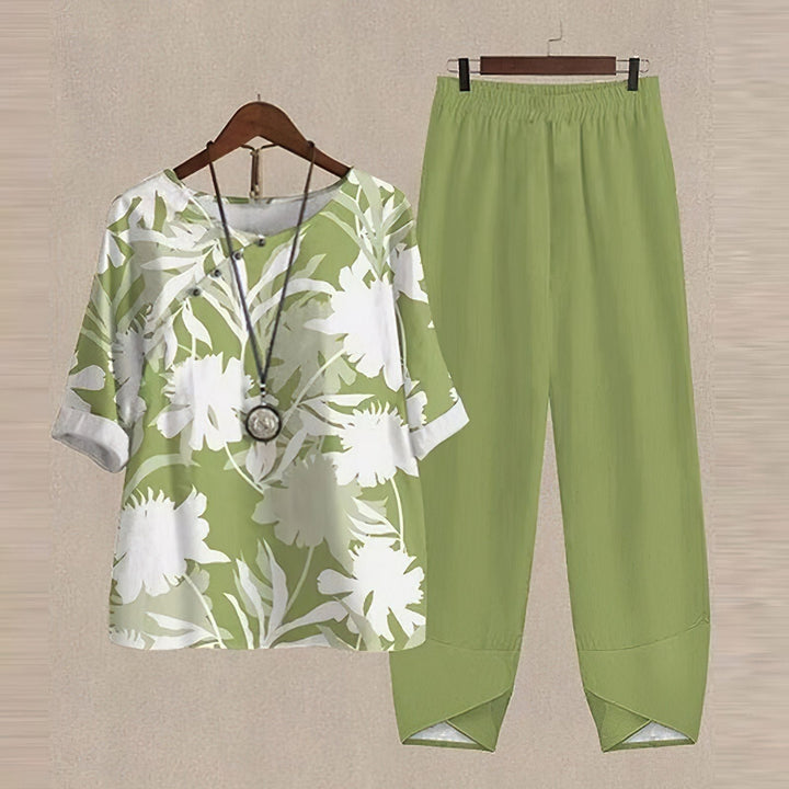 Madison | Linen Two Piece Set Wide Leg Pants Butterfly Print