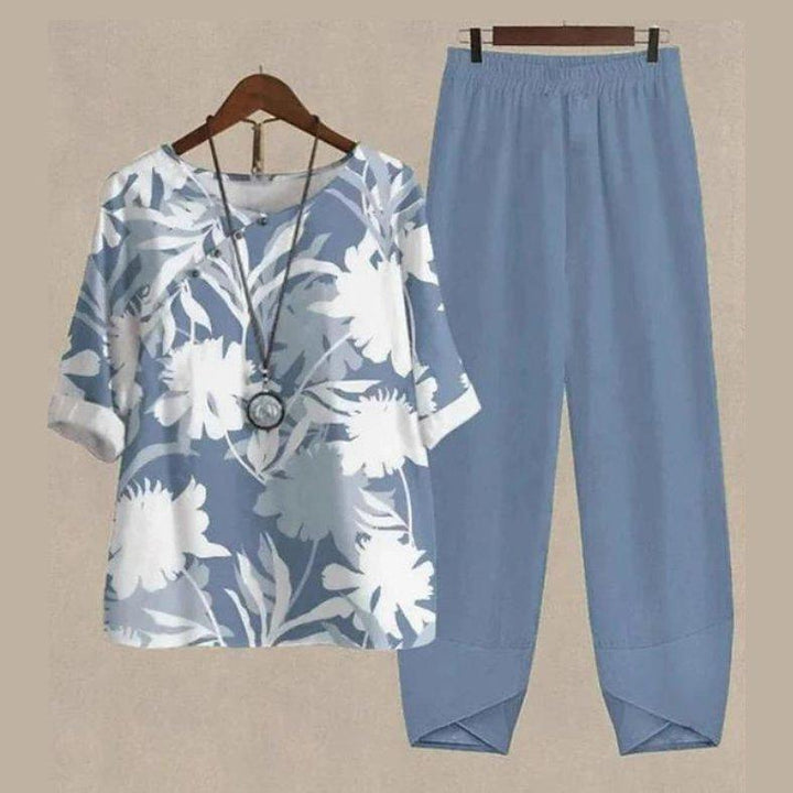 Madison | Linen Two Piece Set Wide Leg Pants Butterfly Print
