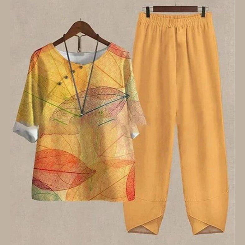 Madison | Linen Two Piece Set Wide Leg Pants Butterfly Print