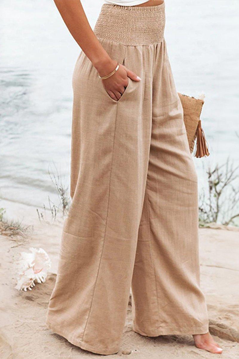 Madison | Linen Wide Leg Pants High Waisted Smocked Waist Flowy