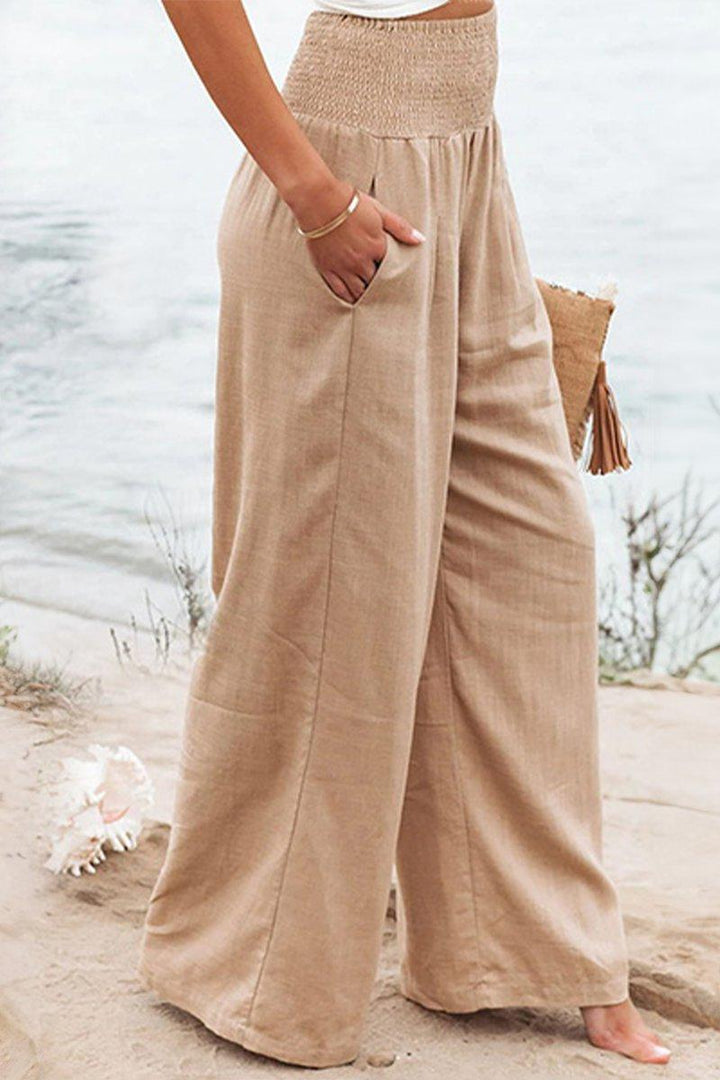 Madison | Linen Wide Leg Pants High Waisted Smocked Waist Flowy