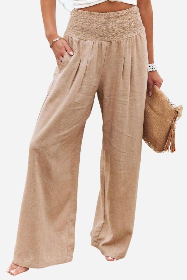 Madison | Linen Wide Leg Pants High Waisted Smocked Waist Flowy