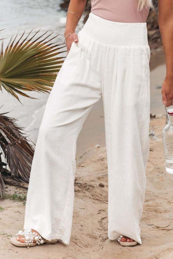 Madison | Linen Wide Leg Pants High Waisted Smocked Waist Flowy