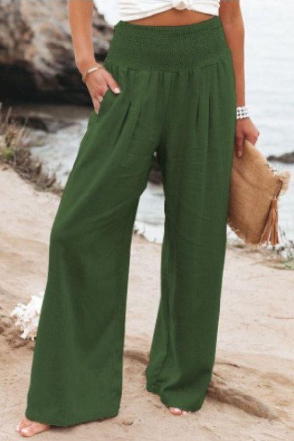 Madison | Linen Wide Leg Pants High Waisted Smocked Waist Flowy