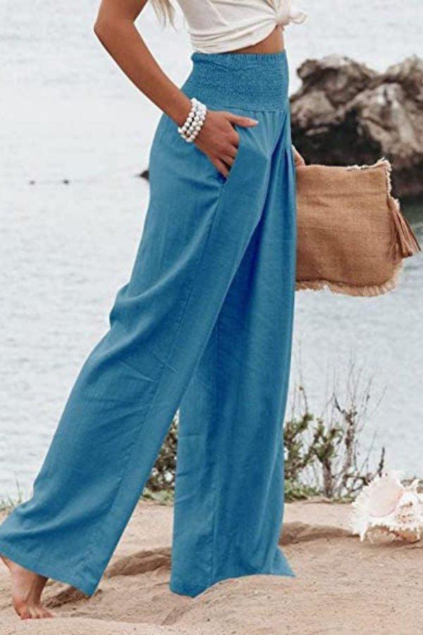 Madison | Linen Wide Leg Pants High Waisted Smocked Waist Flowy