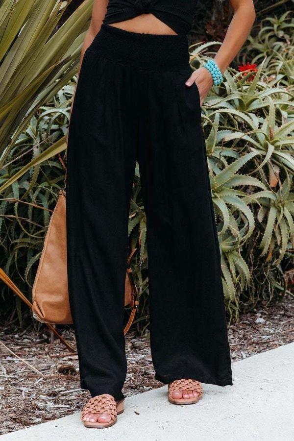 Madison | Linen Wide Leg Pants High Waisted Smocked Waist Flowy
