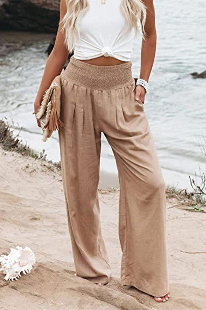 Madison | Linen Wide Leg Pants High Waisted Smocked Waist Flowy