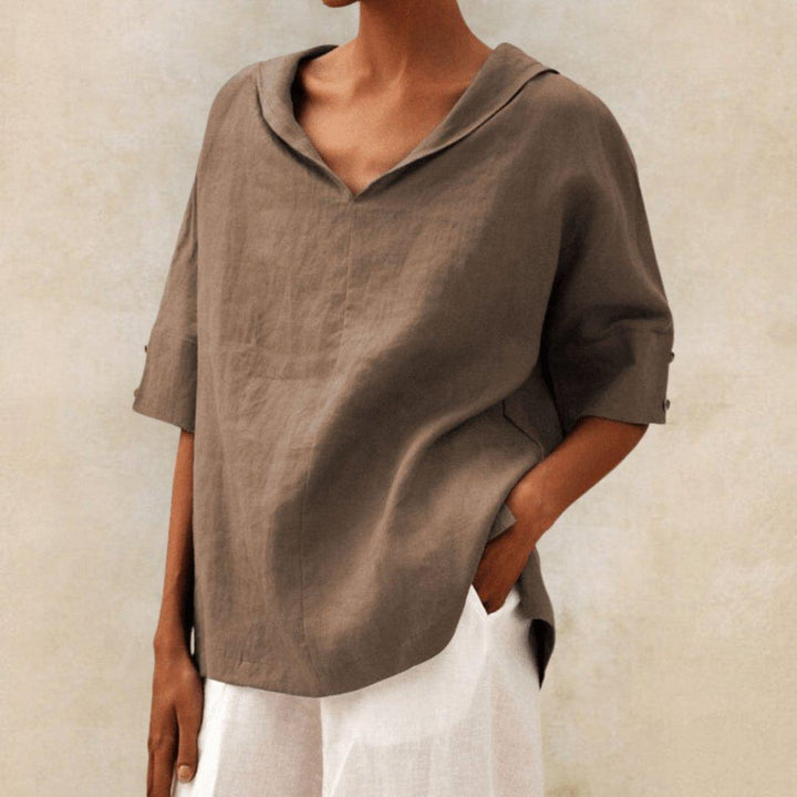 Madison | Women's Linen Tunic Top Collared V-Neck Oversized