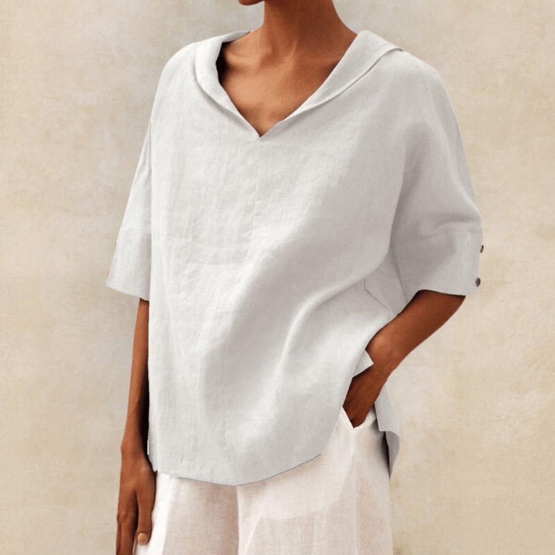 Madison | Women's Linen Tunic Top Collared V-Neck Oversized