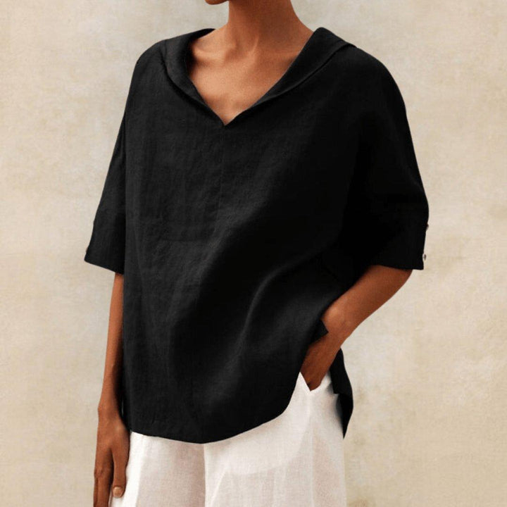 Madison | Women's Linen Tunic Top Collared V-Neck Oversized