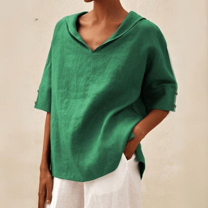 Madison | Women's Linen Tunic Top Collared V-Neck Oversized
