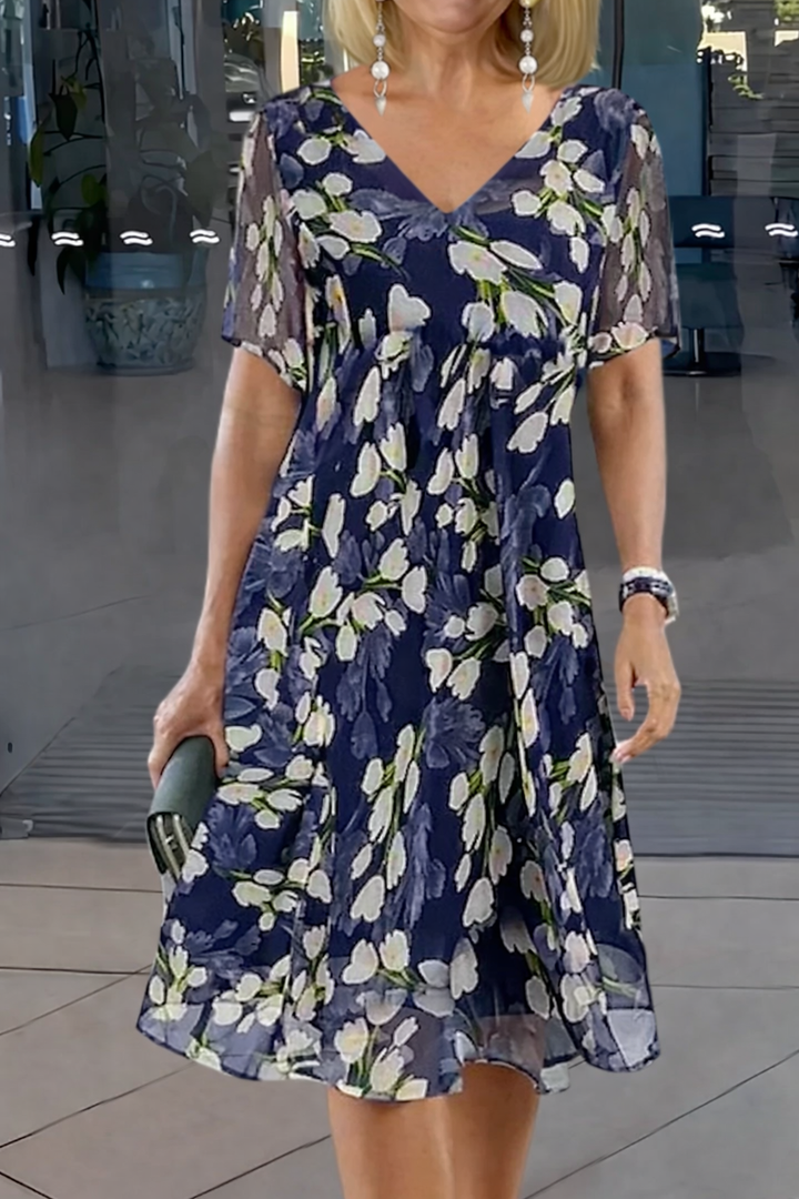 Margaret | Women's Summer Floral Midi Short Sleeve Dress