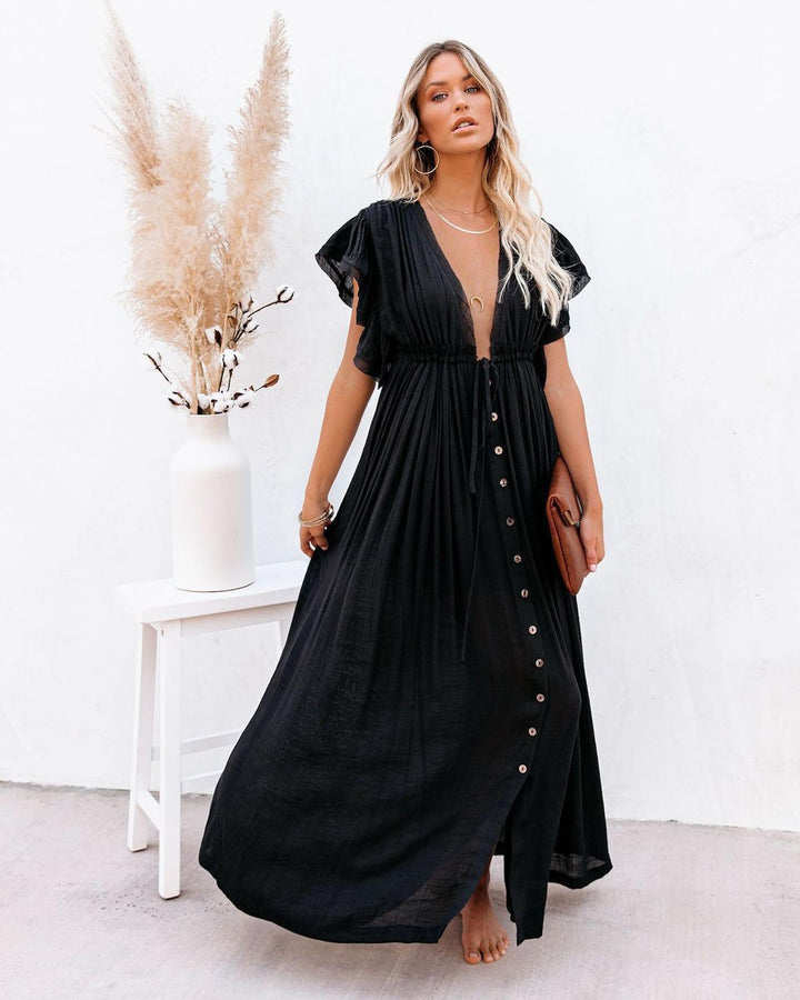 Maria | Women's Boho Button Front Flowy Maxi Dress