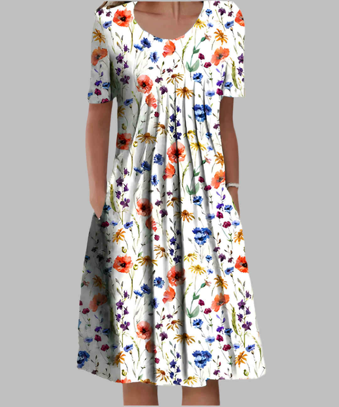Maria | Women's Summer Printed Midi Short Sleeve Dress