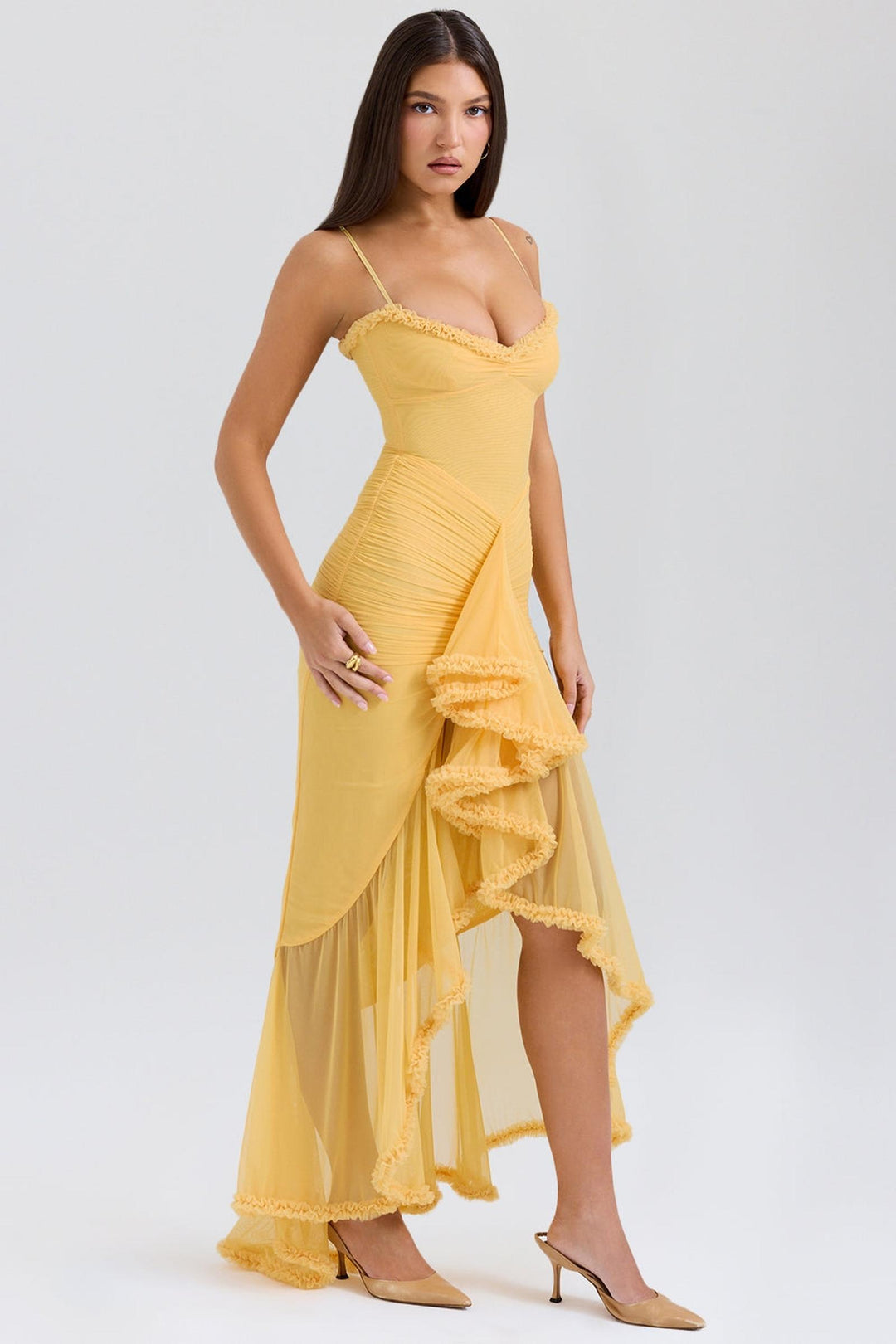 Marisse – Ruffled Mesh Maxi Dress