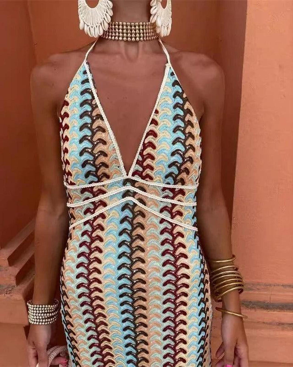 Maya | Women's Boho Halter Neck Printed Slim Maxi Dress